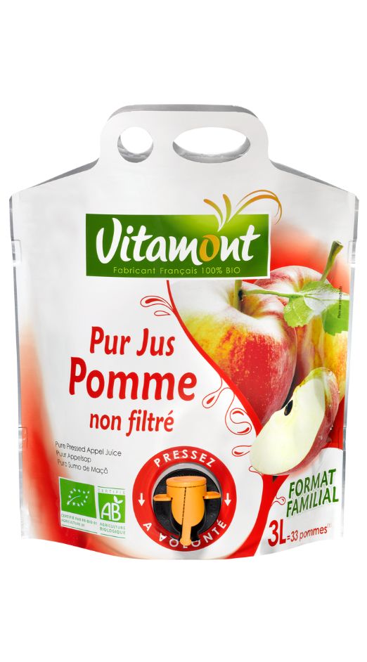 Pur jus de pomme non filtré bio - Les fontaines souples Vitamont