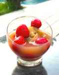 Rhubarb soup with strawberries  and pure apple juice