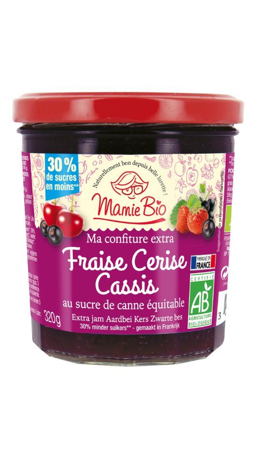 Confiture extra fraise cerise cassis bio