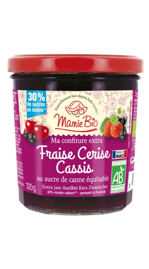 Confiture extra fraise cerise cassis bio