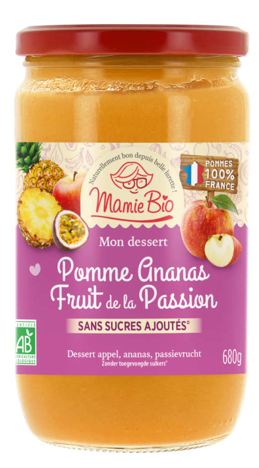 Purée de pomme France ananas passion bio
