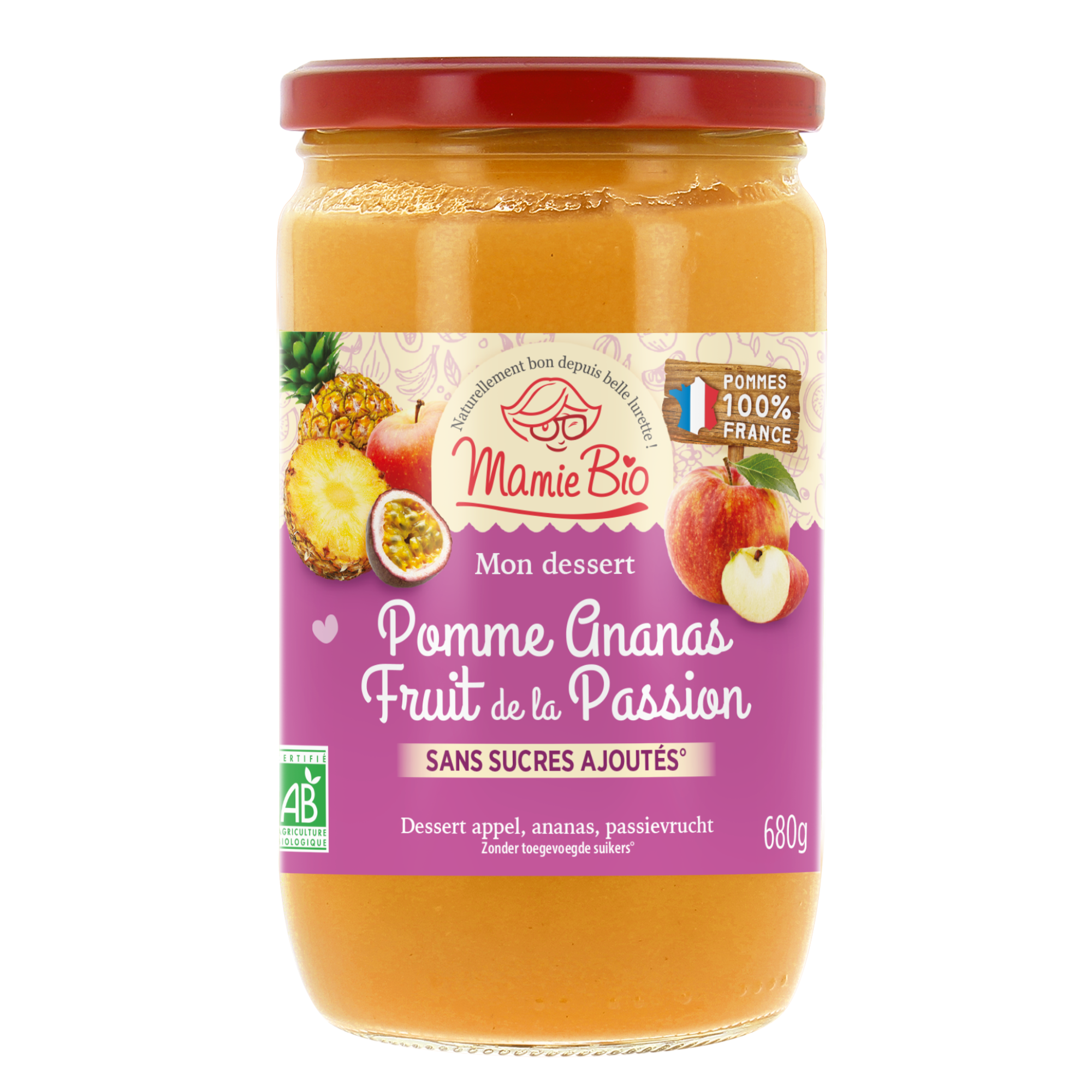 Purée de pomme France ananas passion bio