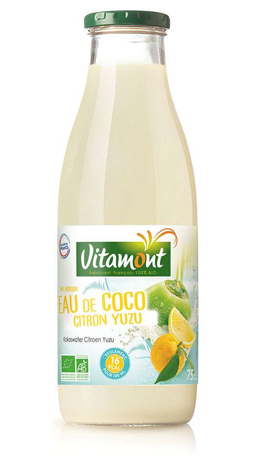 bouteille d'eau de coco au yuzu