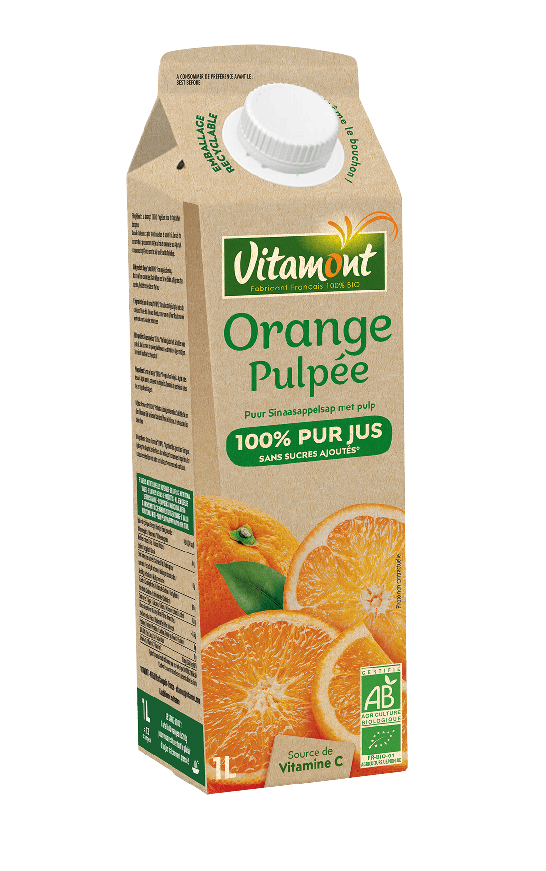 Pur jus d'orange pulpée bio