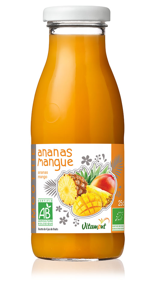 bouteille de smoothie ananas mangue