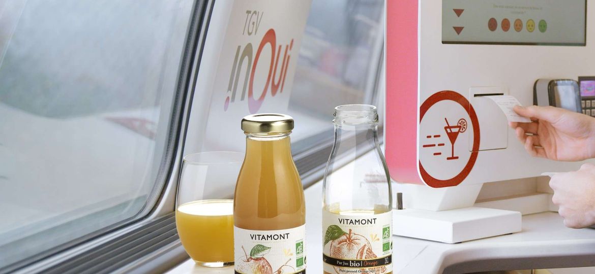 Bouteille de jus Vitamont dans les TGV